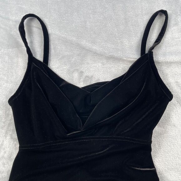 Vintage Tadashi Dress PM Black Velvet Velour Open Back Maxi Whimsigoth - Picture 2 of 16